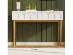 Hauss Spole Consola con 2 cajones - leche y dorado - Madera y metal
