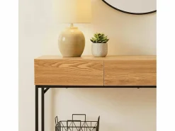 Outlet Calicosy Consola de 3 cajones con 1 estante inferior, decoración de madera y metal negro, L120 cm - TESSA Color natural claro