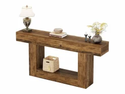 Clearance Consola de mesa de 160 cm de largo, mesa de entrada de dos niveles, mesita baja con espacio de almacenamiento Consola