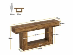 Clearance Consola de mesa de 160 cm de largo, mesa de entrada de dos niveles, mesita baja con espacio de almacenamiento Consola
