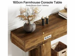 Clearance Consola de mesa de 160 cm de largo, mesa de entrada de dos niveles, mesita baja con espacio de almacenamiento Consola
