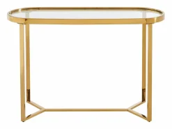 Vente-unique Consola de vidrio templado y acero inoxidable cromado - Transparente y dorado - JOLINY