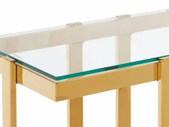 Best Vente-unique Consola de vidrio templado y acero inoxidable cromado - Transparente y dorado - VELETIA Transparente / Dorado