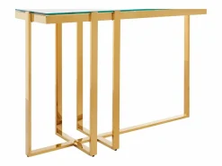 Best Vente-unique Consola de vidrio templado y acero inoxidable cromado - Transparente y dorado - VELETIA Transparente / Dorado
