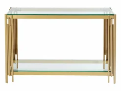 Vente-unique Consola en vidrio templado y acero inoxidable - Oro - NOMELANO