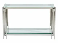 Vente-unique Consola en vidrio templado y acero inoxidable - Cromo - NOMELANO