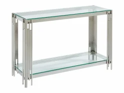 Vente-unique Consola en vidrio templado y acero inoxidable - Cromo - NOMELANO
