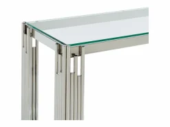 Vente-unique Consola en vidrio templado y acero inoxidable - Cromo - NOMELANO