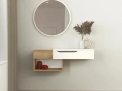 Vente-unique Consola flotante con 1 cajón y 2 estantes - Natural y blanco - DAREKA