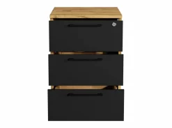 Contenedor móvil con cajones y ruedas de roble dorado Craft negro para oficina.