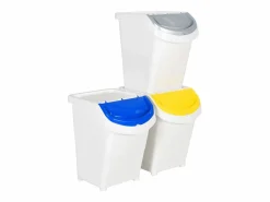 Hot Helloshop26 Contenedores apilables con tapa 3 piezas PP 120 litros 02_0006049 Blanco
