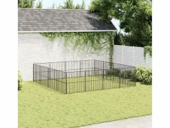 Hot Clicnbuy Corralito para perros con 16 paneles acero galvanizado Negro
