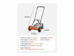 Cortacésped Manual SucceBuy, Ancho de Corte 40cm, Equipado con 5 Cuchillas de Acero, sin Motor, Altura de Corte Ajustable de 1.5 a 4.5 cm Cortacésped