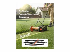 Cortacésped Manual SucceBuy, Ancho de Corte 40cm, Equipado con 5 Cuchillas de Acero, sin Motor, Altura de Corte Ajustable de 1.5 a 4.5 cm Cortacésped