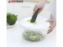 Hot Cortadora de verduras Herzberg HG-8032 con 6 cuchillas de acero inoxidable, bol de 600 ml y 2 recipientes herméticos sin BPA