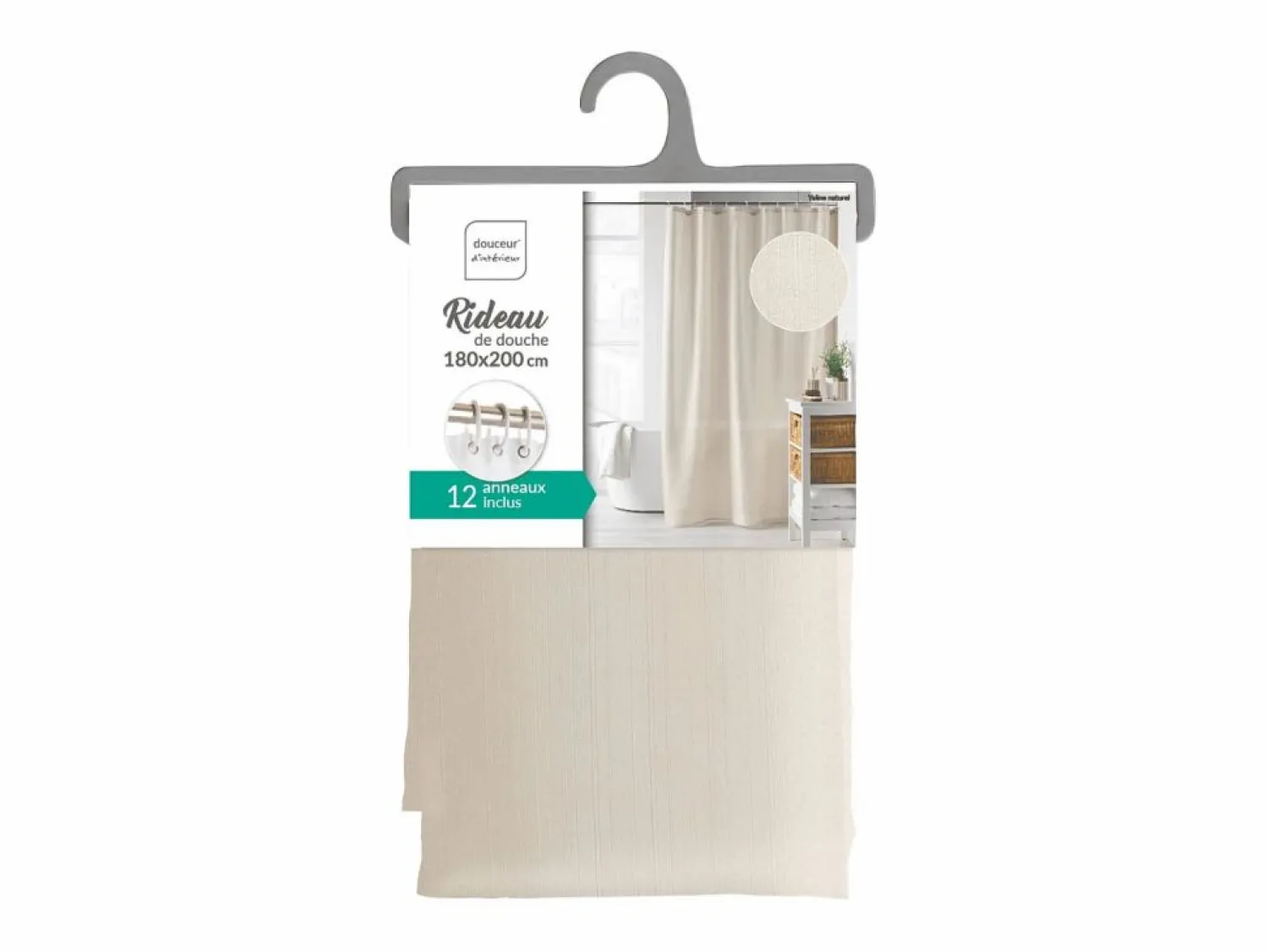Discount Douceur d'intérieur Cortina de ducha lisa con ganchos 180 x 200 cm Beige