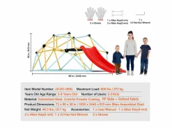 Clearance Cúpula de Escalada SucceBuy, 2,4 m con Tobogán, Escalador con Cúpula Geométrica, Sala de Juegos para Niños de 3 a 9 Años Columpio