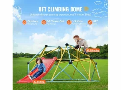 Clearance Cúpula de Escalada SucceBuy, 2,4 m con Tobogán, Escalador con Cúpula Geométrica, Sala de Juegos para Niños de 3 a 9 Años Columpio