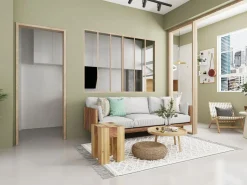 Outlet Cristalera corredera en vidrio templado y aluminio natural claro 180x130 cm RAVENA Cristalera Interior