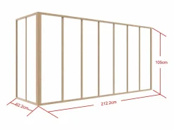 Cristalera de esquina de taller de aluminio termolacado - L210 x L60 x Alt. 105 - Natural claro - BAYVIEW Cristalera Interior