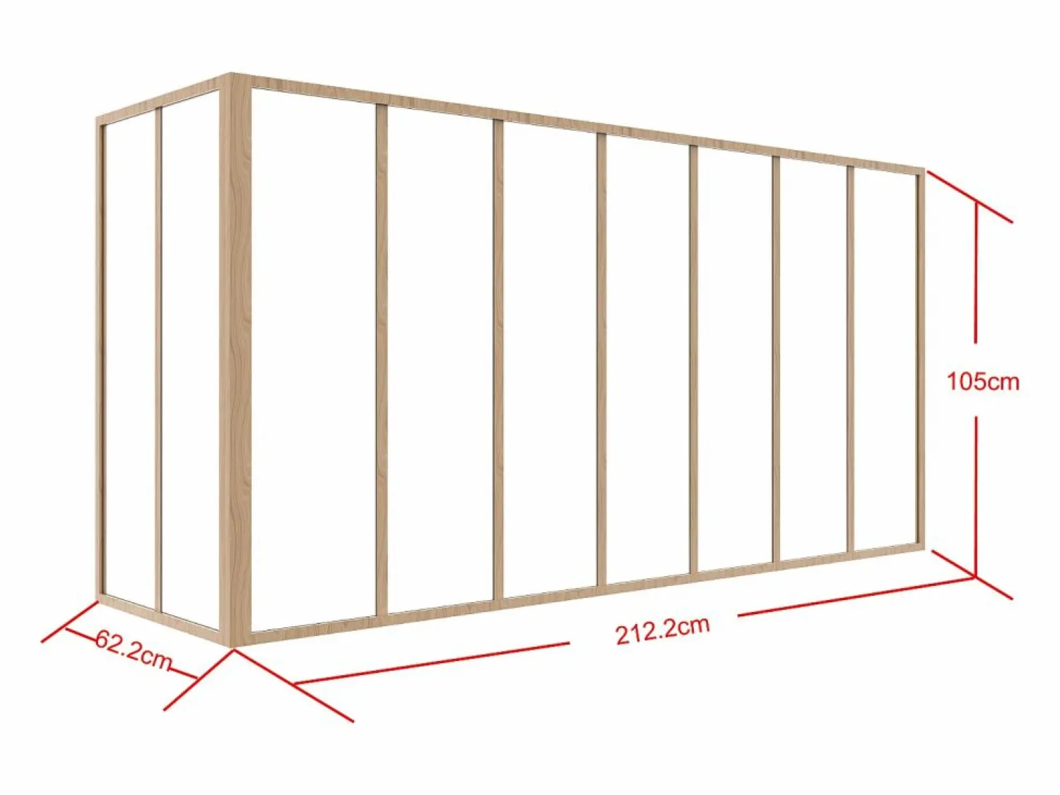 Cristalera de esquina de taller de aluminio termolacado - L210 x L60 x Alt. 105 - Natural claro - BAYVIEW Cristalera Interior