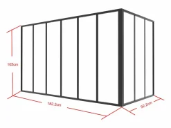 Hot Cristalera de esquina de taller de aluminio termolacado - L180 x L90 x Alt. 105 - - BAYVIEW Cristalera Interior