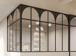 Vente-unique Cristalera de esquina de taller estilo art déco de aluminio lacado al horno - Ancho 180 x Prof. 120 x Alt. 130 - - ARCADEA