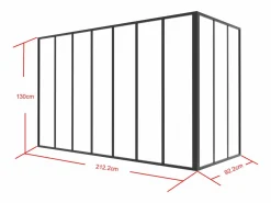 New Vente-unique Cristalera de taller de aluminio termolacado - L210 x L90 x A130 - - BAYVIEW Negro
