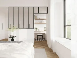 Outlet Cristalera estilo taller con travesaño, Ancho 150 x Alt. 130 + Ancho 83 x Alt. 40 cm, , BAYVIEW Cristalera Interior