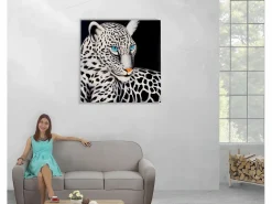 Outlet MCW Cuadro al óleo Leopardo blanco pintado a mano Multicolor