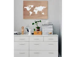 Outlet DECOWOOD Cuadro de madera Mapamundi envejecido Marru00f3n