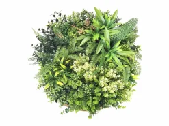 Best OZAIA Cuadro vegetal sintético redondo . D.50cm . Marco natural, follaje . BOISI Verde