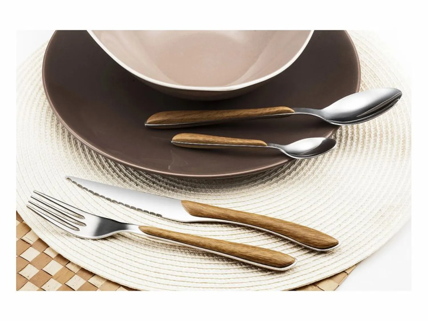 Amefa Cubertería de 24 piezas Eclat Nature en madera clara para 6 personas