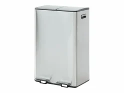 New Vente-unique Cubo de clasificación de basura con pedal en acero inoxidable, 2 compartimentos de 30L, Cromado, GANEM Plateado