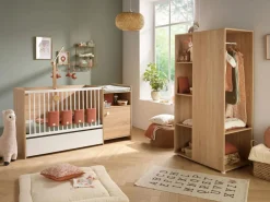 Cuna de madera de 120x60 convertible en 90x190 con cambiador de 1 puerta