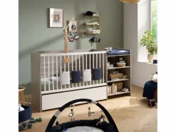 Clearance Cuna de madera de 120x60 convertible en 90x190 con cambiador y estante Mueble De Bebé