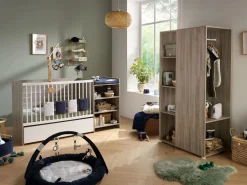 Clearance Cuna de madera de 120x60 convertible en 90x190 con cambiador y estante Mueble De Bebé
