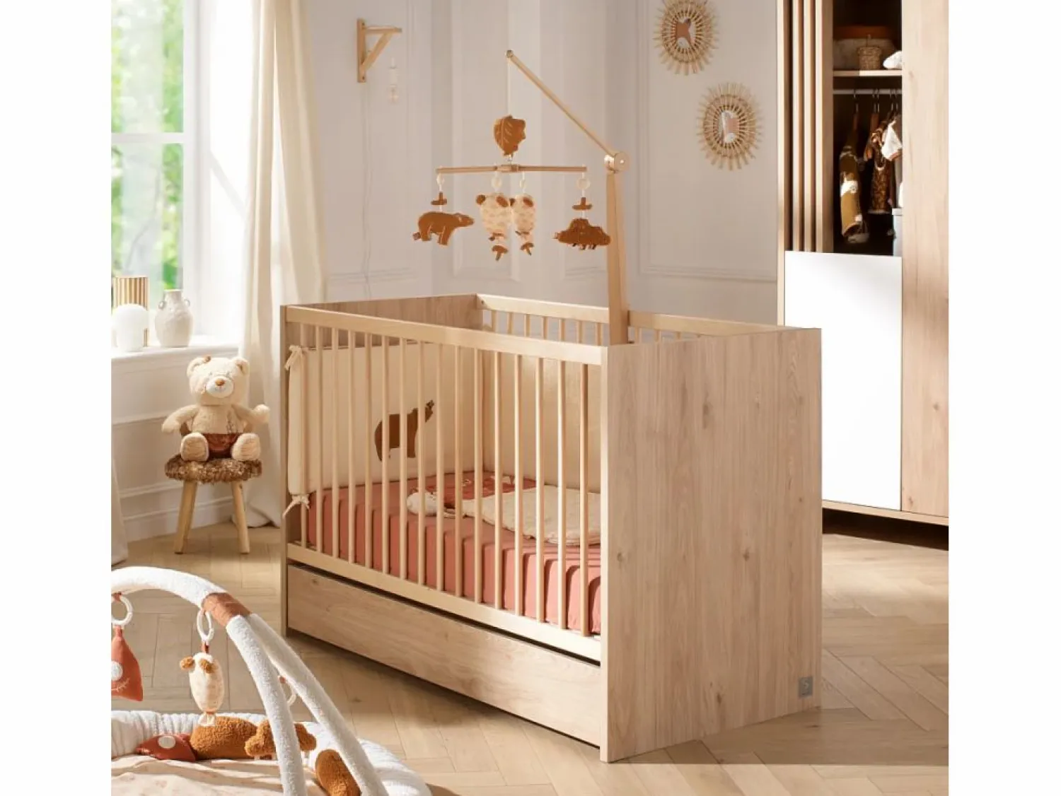 Clearance Cuna de madera, 120x60cm, decoración roble suave Mueble De Bebé