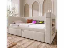 Merax Daybed - 90 x 200 cm + 90 x 190 cm - con cama nido - reposabrazos con USB + almacenaje - madera + algodón + metal -