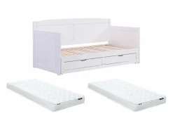 Sale Vente-unique Daybed de 90 x 190 o 180 x 190 cm en pino y MDF con somier de láminas - DINIVA Blanco