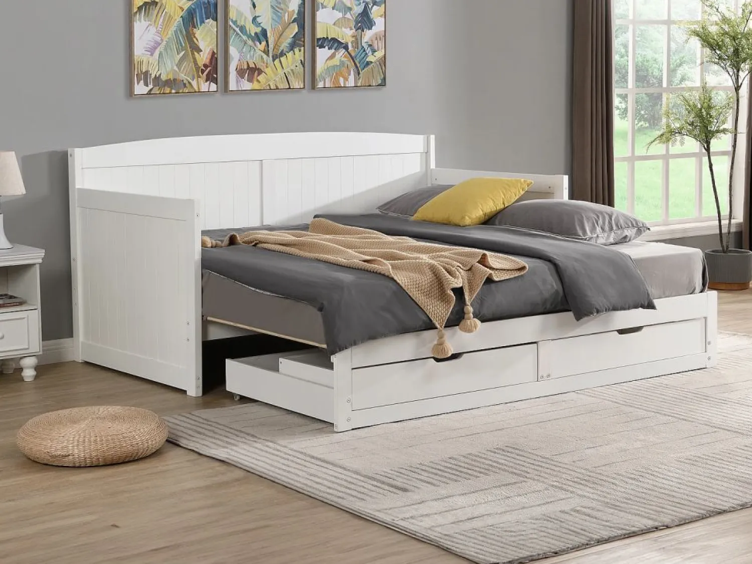 Vente-unique Daybed de 90x190 o 180x190 cm con cajones en pino y MDF - DINIVA