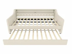 Online Hauss Spole Daybed 90x200 cm con cama nido 90x190 cm - LED y USB - Cierre de botones - Tejido de lino Beige