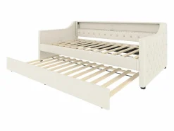 Online Hauss Spole Daybed 90x200 cm con cama nido 90x190 cm - LED y USB - Cierre de botones - Tejido de lino Beige