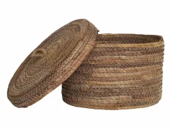 Outlet DESIO Set van 2 opbergmanden met deksel – natuurlijke jute Macetero