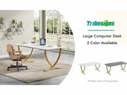 Tribesigns Despacho de ordenador, Mesa de escritorio informático de 160 cm, Mesa de estudio moderna para PC, Mesa de trabajo, Mesa de comedor, y Oro