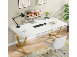 Tribesigns Despacho de ordenador, Mesa de escritorio informático de 160 cm, Mesa de estudio moderna para PC, Mesa de trabajo, Mesa de comedor, y Oro