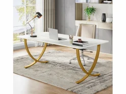 Tribesigns Despacho de ordenador, Mesa de escritorio informático de 160 cm, Mesa de estudio moderna para PC, Mesa de trabajo, Mesa de comedor, y Oro