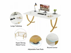 Tribesigns Despacho de ordenador, Mesa de escritorio informático de 160 cm, Mesa de estudio moderna para PC, Mesa de trabajo, Mesa de comedor, y Oro