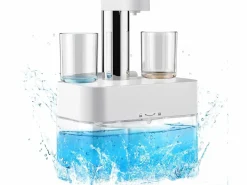 Best Dispensador automático de enjuague bucal 550ml con 2 vasos magnéticos - Dosificación ajustable, diseño blanco impermeable Azul