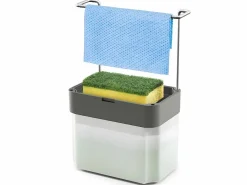 METALTEX Dispensador de Jabón SPONGETEX en Acero con Porta-Esponja Ajustable y Depósito Translúcido